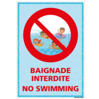 PANNEAU BAIGNADE INTERDITE ANGLAIS / FRANCAIS (H0486) - Aluminium 2 mm - 150 x 210 mm