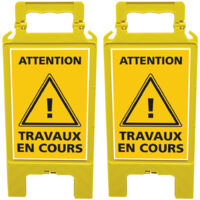 Lot de 2 chevalets attention travaux en cours, Balise de signalisation travaux - Chevalet jaune