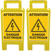 Lot de 2 chevalets de signalisation, attention danger electrique - Chevalet jaune