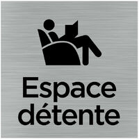 Pictogramme Espace détente (Q1019). Signalisation Porte 150 x 150 mm. Autocollant souple ou plaque alu brossé 2 mm ep. - Adhésif aspect aluminium brossé