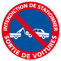 Panneau de Signalisation Autocollant. Panneau Interdiction. Panneau Parking, Panneau d'information Adhésif souple - Interdiction de stationner sortie de voitures - Diamètre 350 mm