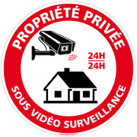 Panneau de Signalisation Autocollant. Panneau Interdiction. Panneau Parking, Panneau d'information Adhésif souple - Propriété privée sous vidéosurveillance - Diamètre 350 mm