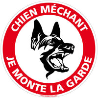 Panneau de Signalisation Autocollant. Panneau Interdiction. Panneau Parking, Panneau d'information Adhésif souple - Chien méchant je monte la garde - Diamètre 350 mm