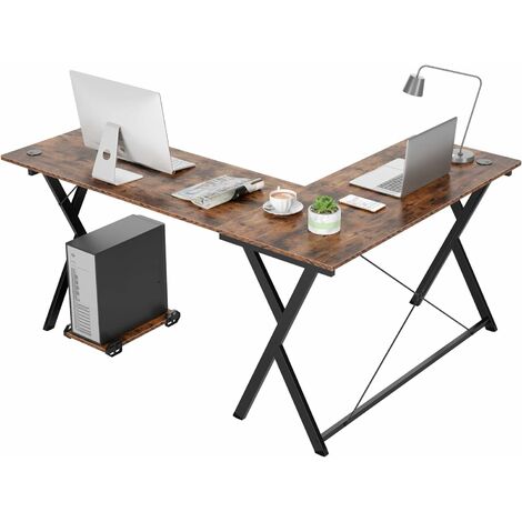 GIZCAM Computer Desk, L-Shaped Writing Workstation, Corner Study Desk with Shelves for Home Office, Space-Saving, Easy to Assemble, Industrial, Rustic Brown and Black