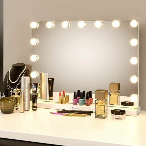 15 Bulbs Vanity Lighted Cosmetic Dimmable, Hollywood Makeup Mirror With Table