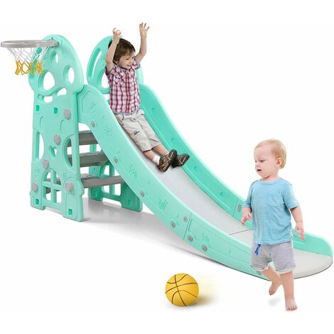 GIZCAM Kids Slide Outdoor Garden Children Toys for Toddlers, Large Slide for Toddlers Babies Toys Activity, Freestanding Slide for Children, with Basketball Hoop, Up to 25Kg