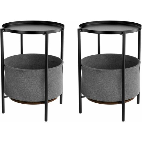GIZCAM Set of 2 Industrial Side Tables Rustic Style Storage w/ Removable Fabric Basket Brown 42.5x42.5x59.3cm
