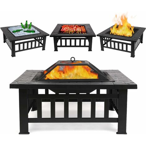 GIZCAM Outdoor Fire Pit BBQ Firepit Brazier Garden Square Table Stove Patio Heater 81cm