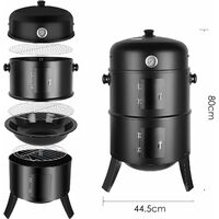 GIZCAM Smoker Barbecue 3 in 1 Multi-Function Charcoal Barbecue with Thermometer Included with Hooks, 3 Large Capacity Grills for Outdoor Cooking Parties, 80 x 44.5 x 44.5 cm 16 inches