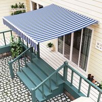 GIZCAM Retractable Awning, Folding Arm Awning with Crank, Sun Protection, Anti-UV and Waterproof, in Metal and Polyester, for Courtyard, Balcony, Restaurant, Cafe (300 x 250 cm, Blue-White)