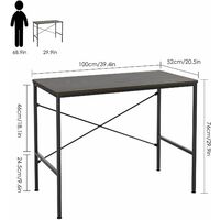 GIZCAM Computer Desk, Industrial Writing Table with Steel Frame and Rustic Top, in the Office and Home Study, Easy Assembly, Stable and Space-Saving, 100*52*76cm Dark Brown