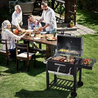 GIZCAM Trolley Charcoal Grill XXL, with 3 Grill Grates, Thermometer, Ashtray, Shelves with Hooks, Adjustable Charcoal Tray & Ventilation, 2 Wheels, Large Grill Area(113x53.5x100 cm)