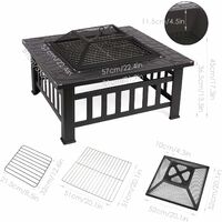 GIZCAM Fire Pit Table Outdoor with BBQ Grill Shelf, Multifunctional Garden Terrace Fire Bowl Heater/BBQ/Ice Pit, 32" Diameter Square Fireplace with Waterproof Cover