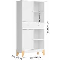 GIZCAM Sideboard Cabinet Storage Tall Cupboard with 2 Doors 4 Compartments Storage Shelves Adjustable White Freestanding Display with Drawers for Living Room 80x35x167cm