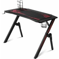 GIZCAM Gaming Computer Table, K-Style, with Cup Holder Headphone Hook 110x59x75cm Black