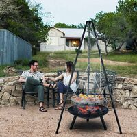 GIZCAM BBQ Fire Pit with Height-Adjustable Swivel Hanging Grill, Metal Fire Brazier φ54.5cm, Tripod 152cm and Adjustable Chain, Fire Bowl for 8-9 People, for Garden, Party, Back Yard, Camping