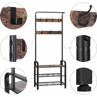 GIZCAM Industrial Coat Rack, Hall Tree Entryway Shoe Bench, Storage Shelf Organizer, Accent Furniture with Metal Frame 72x33.5x184cm