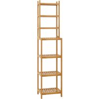 GIZCAM Bamboo Storage Shelves Narrow Shelving Unit Bathroom Tall Storage Unit with 3 Tiers Shelves Door Cabinet Free Standing Organiser 33x33x169cm Natural