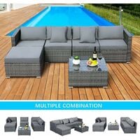 GIZCAM 6PC Rattan Garden Corner Sofa Set, Outdoor Garden Furniture Set Patio Sofa Set with Glass Coffee Table, Seat Cushions, Back Cushions and Pillows