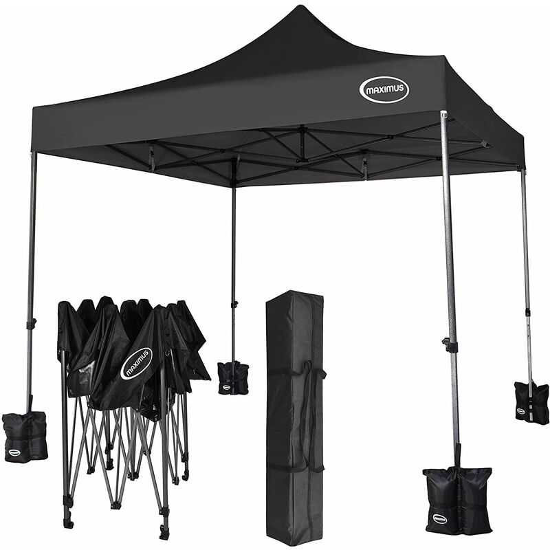 MAXIMUS HEAVY DUTY POP UP GAZEBO 3mx3m COMMERCIAL MARKET STALL & 4 WEIGHT  BAGS NS BLACK