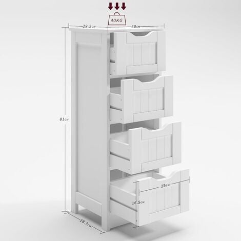 mcc direct Bathroom Floor Storage Cabinet Bathroom Storage Unit 4 Drawers Toby WHITE