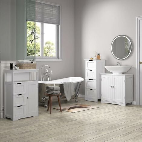 mcc direct Bathroom Floor Storage Cabinet Bathroom Storage Unit 4 Drawers Toby WHITE