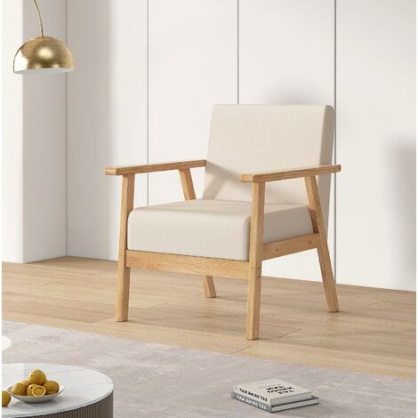 MCC direct Single Seater Sofa Armchair Modern Wooden Linen Fabric Sofa Upholstered Comfortable Padded Seat for Home Office Couch Reception Bedroom