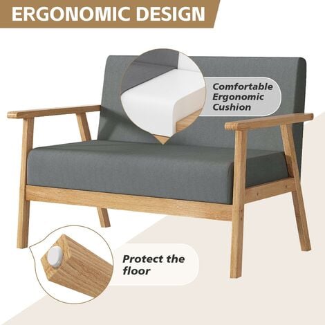 MCC direct 3 Seater Sofa, Armchair Modern Wooden Linen Fabric Sofa Upholstered Comfortable Padded Seat for Home Office, Couch Reception Bedroom BEIGE