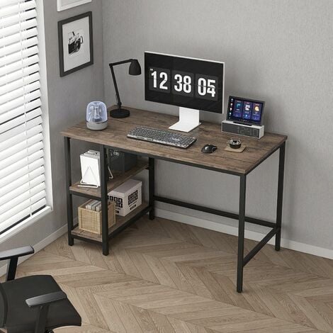 MCC direct Computer Desk with 2 Shelves on Left or Right for Office Home Study Writing 120cm DISTRESSED GREY