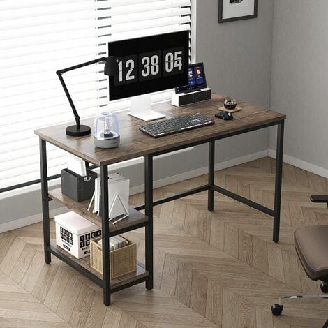 MCC direct Computer Desk with 2 Shelves on Left or Right for Office Home Study Writing 120cm DISTRESSED GREY