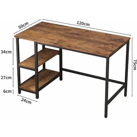 MCC direct Computer Desk with 2 Shelves on Left or Right for Office Home Study Writing 120cm DISTRESSED GREY