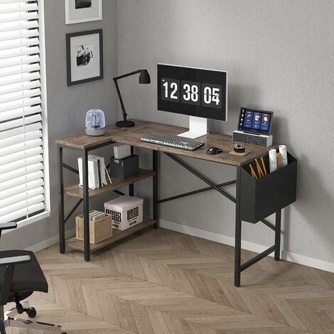 MCC direct L Shaped Corner Desk with Bookshelf Reversible Corner Desk For Home Office Study 100CM DISTRESSED GREY
