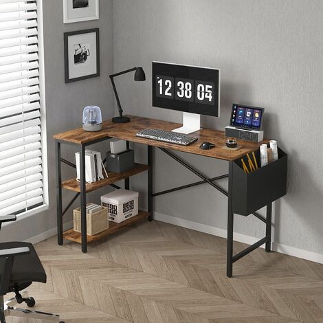 MCC direct L Shaped Corner Desk with Bookshelf Reversible Corner Desk For Home Office Study 120CM BROWN