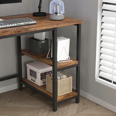MCC direct Computer Desk with 2 Shelves on Left or Right for Office Home Study Writing 100cm BROWN