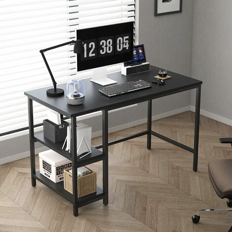 MCC direct Computer Desk with 2 Shelves on Left or Right for Office Home Study Writing 100cm BLACK