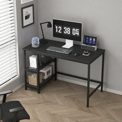MCC direct Computer Desk with 2 Shelves on Left or Right for Office Home Study Writing 100cm BLACK