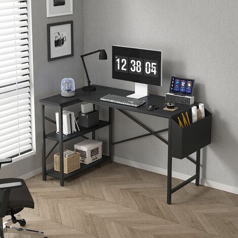 MCC direct L Shaped Corner Desk with Bookshelf Reversible Corner Desk For Home Office Study 120CM BLACK