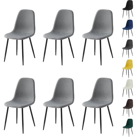 Set of 6 Linen Fabric Dining Chairs with Upholstered Seat and Metal Legs-Bella LIGHT GREY