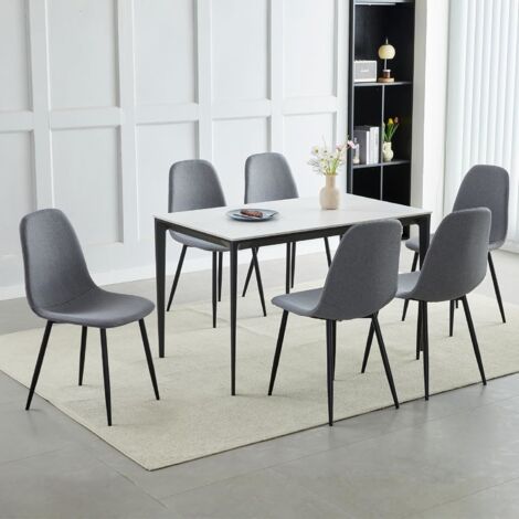 Set of 6 Linen Fabric Dining Chairs with Upholstered Seat and Metal Legs-Bella LIGHT GREY