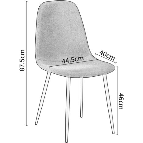 Set of 6 Linen Fabric Dining Chairs with Upholstered Seat and Metal Legs-Bella LIGHT GREY