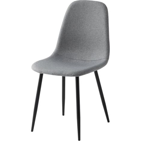 Set of 6 Linen Fabric Dining Chairs with Upholstered Seat and Metal Legs-Bella LIGHT GREY