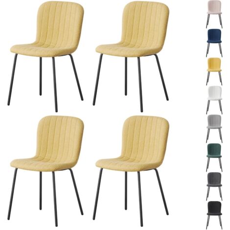 mcc direct Set of 4 Soft Fabric Dining Chairs with Upholstered Seat and Metal Legs for Dining Room, Living Room and Kitchen Room - New Bella YELLOW