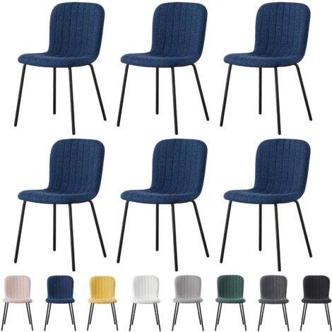 mcc direct Set of 6 Soft Fabric Dining Chairs with Upholstered Seat and Metal Legs for Dining Room, Living Room and Kitchen Room - New Bella BLUE