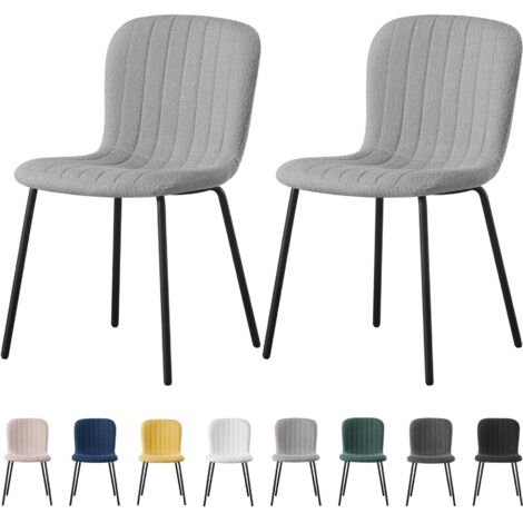 mcc direct Set of 2 Soft Fabric Dining Chairs with Upholstered Seat and Metal Legs for Dining Room, Living Room and Kitchen Room - New Bella LIGHT GREY
