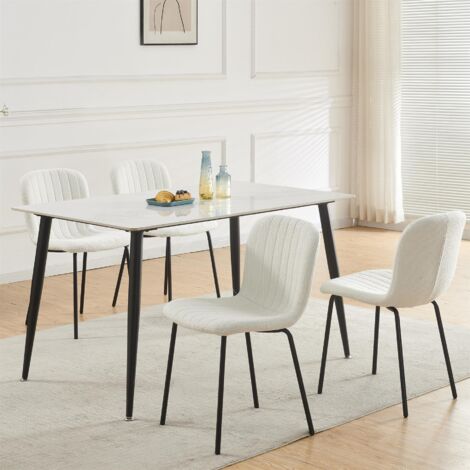 mcc direct Set of 4 Soft Fabric Dining Chairs with Upholstered Seat and Metal Legs for Dining Room, Living Room and Kitchen Room - New Bella BEIGE
