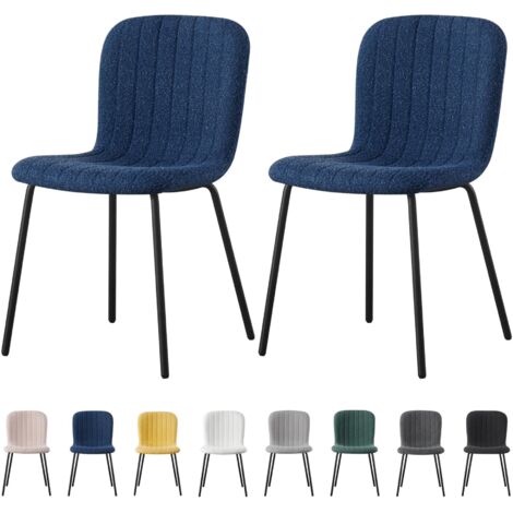 mcc direct Set of 2 Soft Fabric Dining Chairs with Upholstered Seat and Metal Legs for Dining Room, Living Room and Kitchen Room - New Bella BLUE