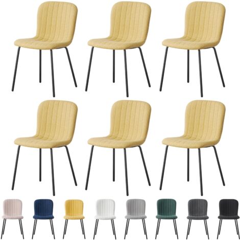 mcc direct Set of 6 Soft Fabric Dining Chairs with Upholstered Seat and Metal Legs for Dining Room, Living Room and Kitchen Room - New Bella YELLOW