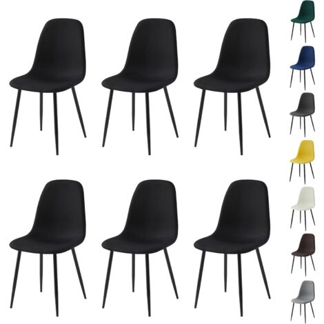 Set of 6 Linen Fabric Dining Chairs with Upholstered Seat and Metal Legs-Bella BLACK