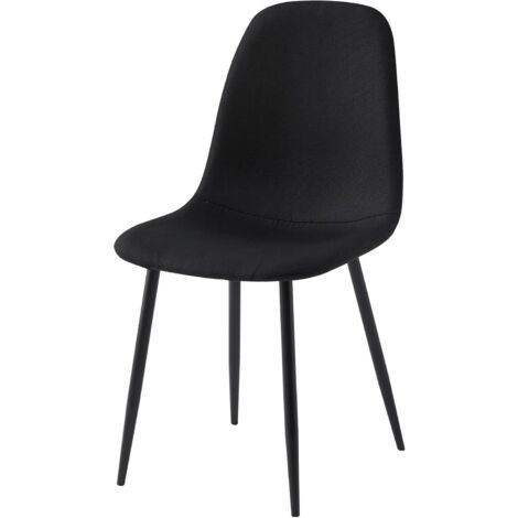 Set of 6 Linen Fabric Dining Chairs with Upholstered Seat and Metal Legs-Bella BLACK