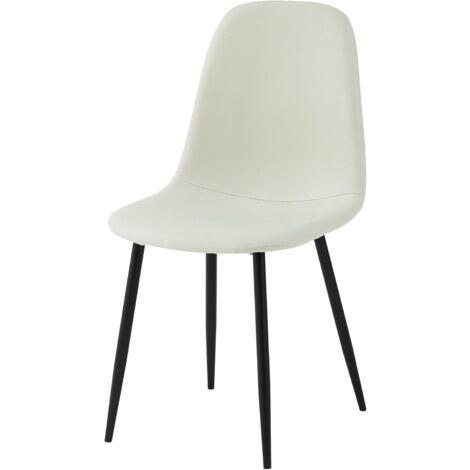 Set of 6 Linen Fabric Dining Chairs with Upholstered Seat and Metal Legs-Bella BEIGE